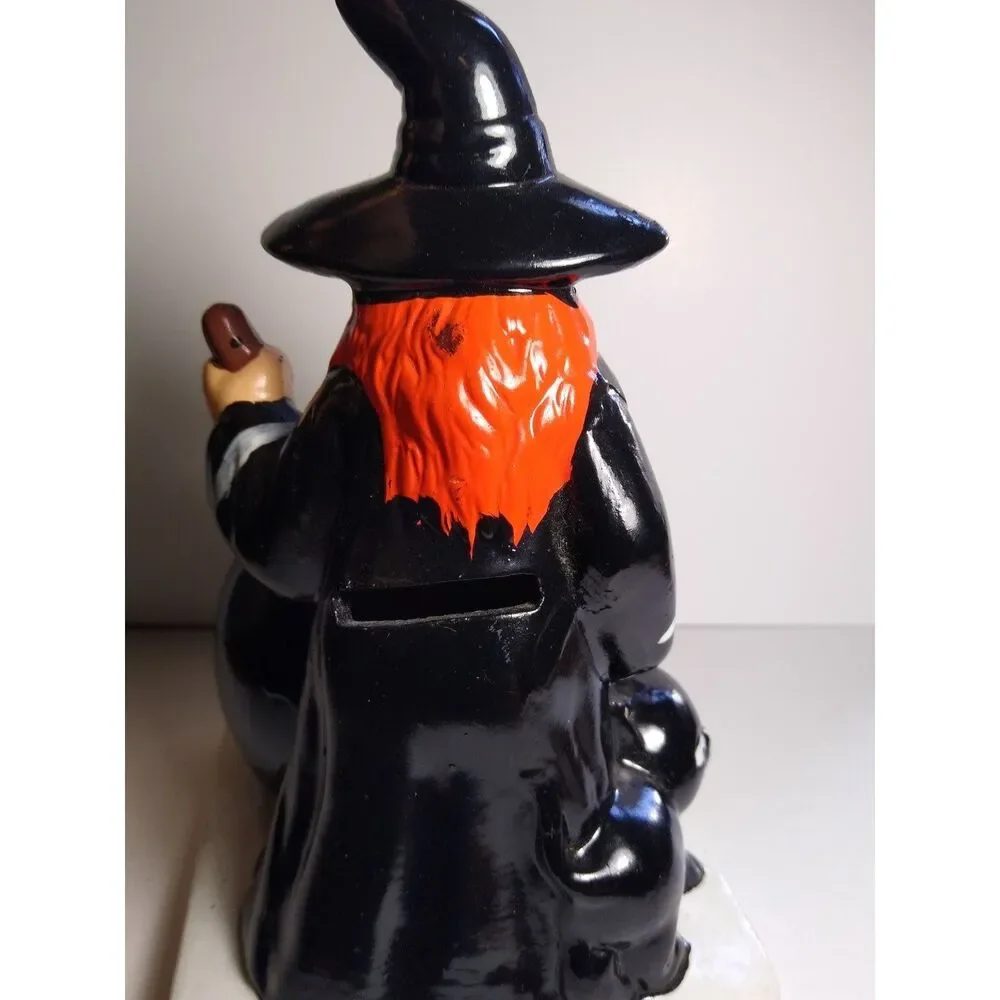 Halloween Witch Cauldron Bank Brewing Bucks Black Cat Pentagram Ceramic Decor